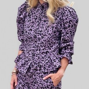 BURU | NWT! | Purple Cheetah Button Down Blouse